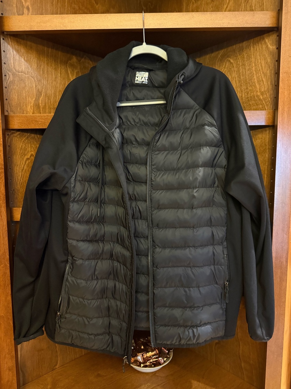32 Degrees Heat Black Hybrid Puffer Hooded Jacket Womens Large